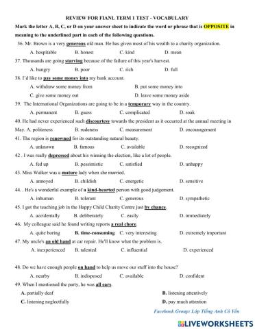 Review Opposite meanning