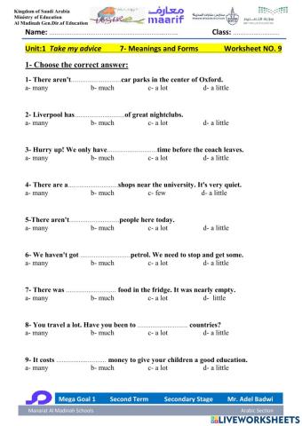 Mega Goal 1 Second Term Unit 2 Take My advice 8-Forms