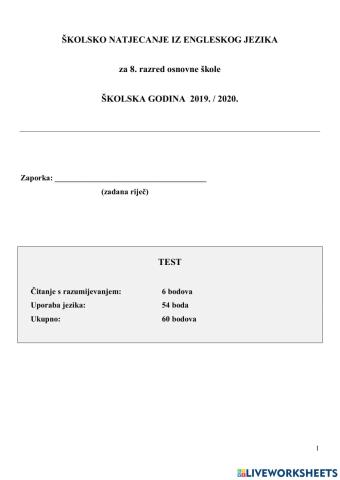 Natjecanje iz engleskog 2020.
