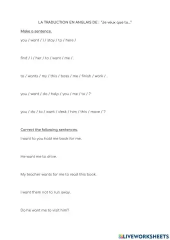 Traduction en anglais de -Je veux que tu...-