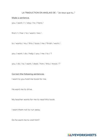 Traduction en anglais de -Je veux que tu...-