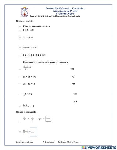Examen de matematicas unidad ix
