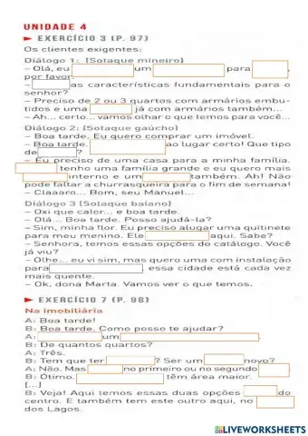 Unidade 4 - ATIVIDADE 3 - páginas 96 e 97- SOTAQUE - GENTILÍCIO - TIPOS DE MORADIA