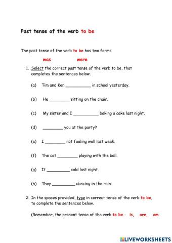 Past and present tense of the verb to be