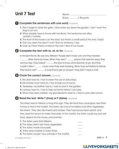 Unit 7: Life in the past