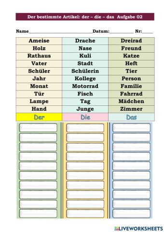 Der bestimmte Artikel der-die-das Aufgabe 02
