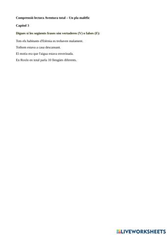 Comprensió lectora Aventura total - un pla malèfic Capítol 3
