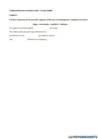 Comprensió lectora Aventura total - un pla malèfic Capítol 4