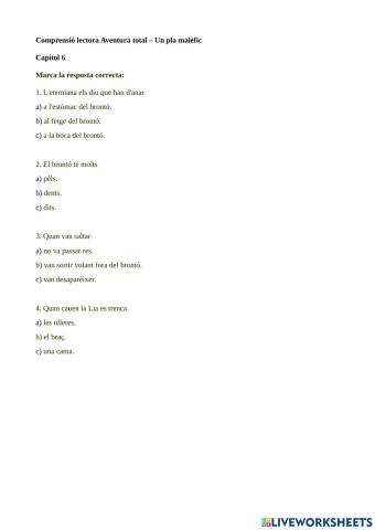 Comprensió lectora Aventura total - un pla malèfic Capítol 6