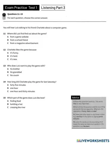 Ket - listening - part 3 - test 1