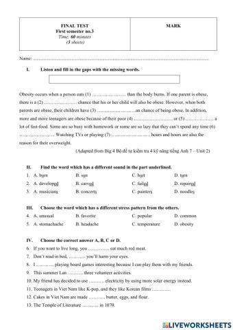 Final test No.3 - First semester