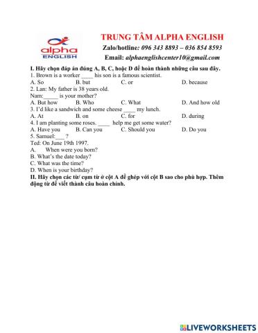 Alpha English Center - Đề số 4