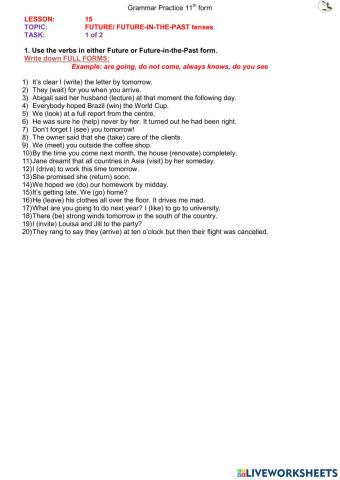 Future and Future in the past (L15 11th) ex1