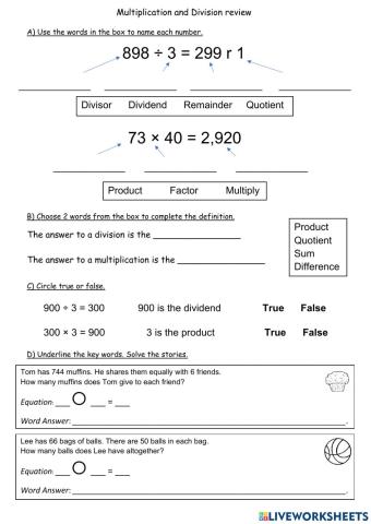Division and Multiplication Review