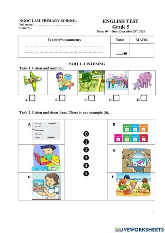 Đề thi học kì 1 lớp 5 - Ngọc Lâm 2020