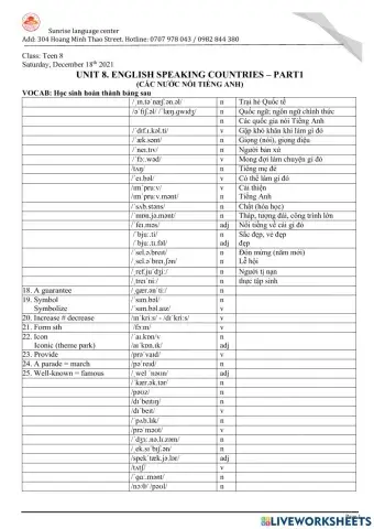 Kiểm tra từ vựng Anh 8