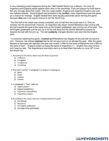 Reading comprehension (cont'd)