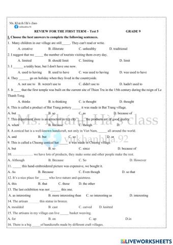 Grade 9 - First semester Test 5