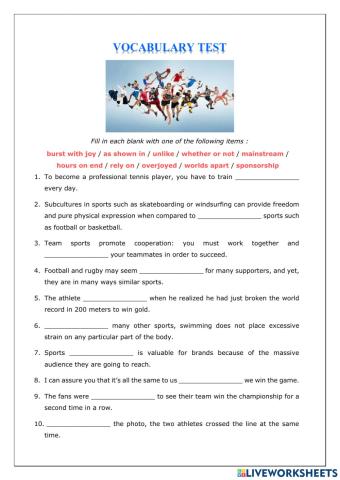 VOCABULARY TEST (Sports)