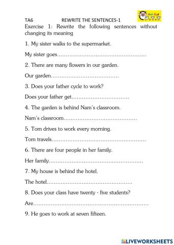 Ta6 rewrite the sentnce