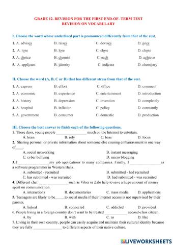 Grade 12 revision for the first term test 1