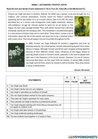 Τράπεζα Θεμάτων-Α' Λυκείου-Αγγλικά-12806-Vincent van Gogh