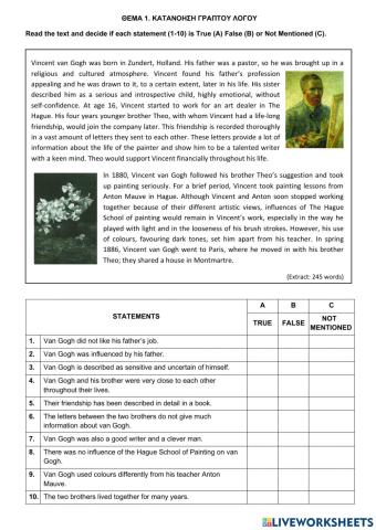 Τράπεζα Θεμάτων-Α' Λυκείου-Αγγλικά-12807-Vincent van Gogh