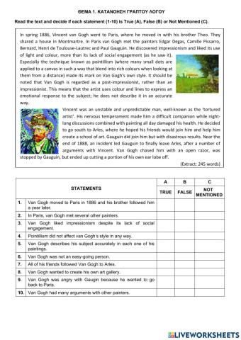 Τράπεζα Θεμάτων-Α' Λυκείου-Αγγλικά-12812-Vincent van Gogh