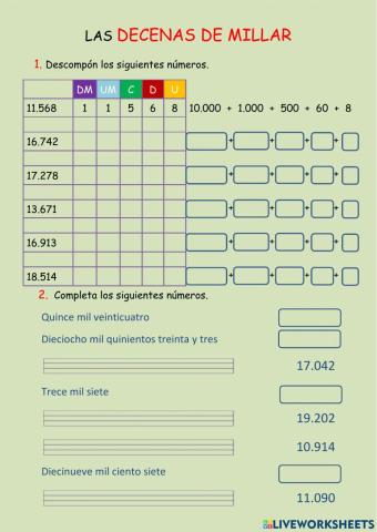 Numeración - Las decenas de millar