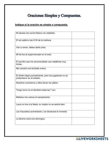 Oraciones simples y compuestas