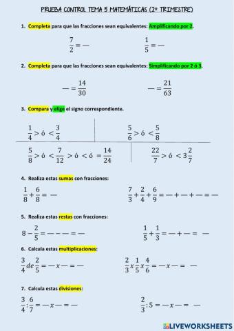 Prueba control tema 5 Matemáticas (Santillana)