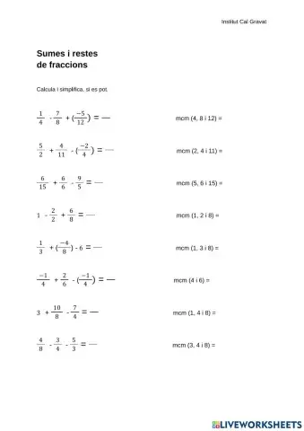 Suma i resta de fraccions