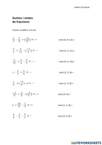 Suma i resta de fraccions