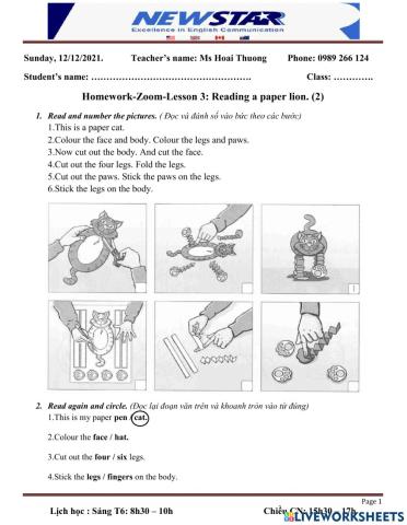 Lesson 3-G1: Reading a paper lion (2)