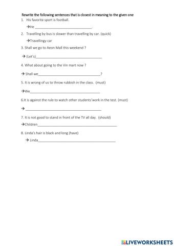 Rewrite the sentences