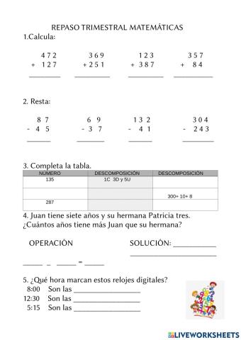 Repaso trimestral matemáticas