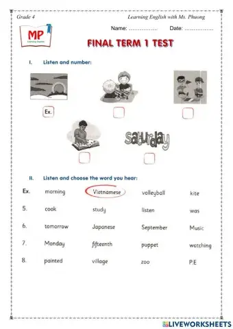 English 4 - Final Test Term I