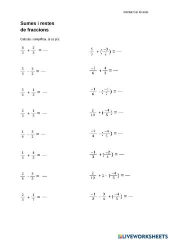 Suma i resta de fraccions I