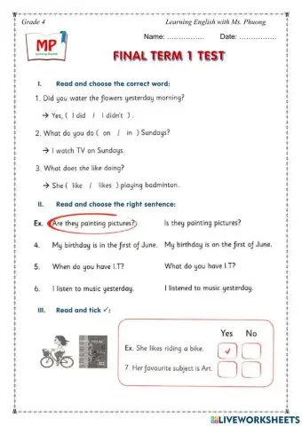 English 4 - Final 1st Term Test