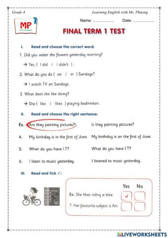 English 4 - Final 1st Term Test