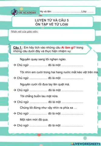 LTVC 5 - Ôn tập về từ loại