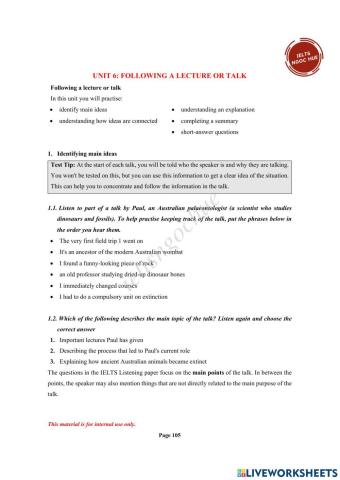Unit 6 - listening - follow a lecture or a talk