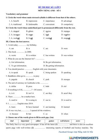 Y9 Final term 1 test số 5