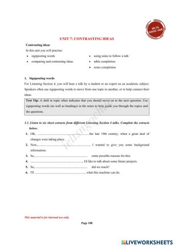 Unit 7 - listening - contrasting ideas