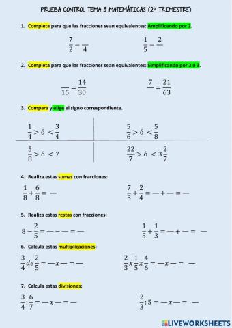 Prueba control Mínimos tema 5 Matemáticas (Santillana)