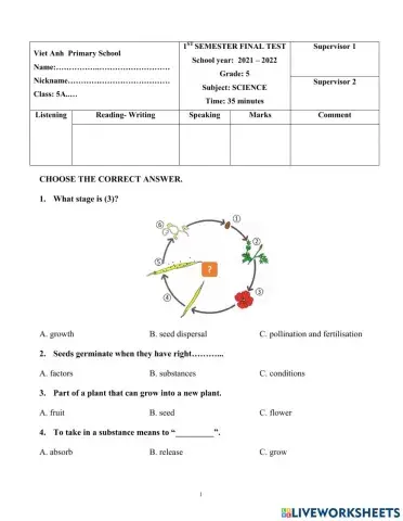 Science 5- test 1- semester 1