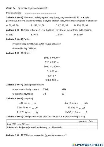 Systemy zapisywania liczb