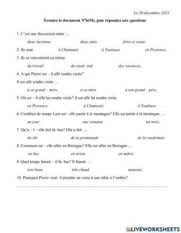 Météo - Compréhension orale