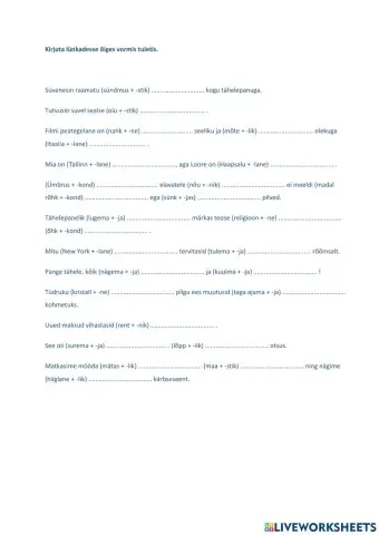 Nimi- ja omadussõnatuletus, 9. klass