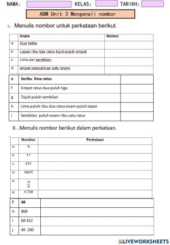 ABM unit 3  Mengenali nombor